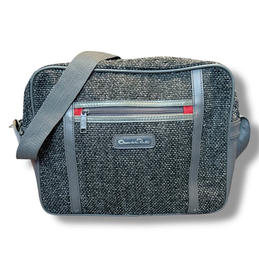 Vintage 90s Oscar de la Renta Men’s Gray Tweed Travel Carry On Bag